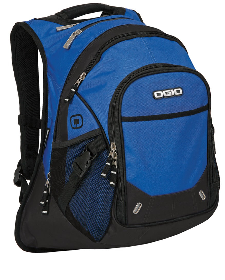 OGIO Fugitive Pack in true royal color, showing the spacious backpack with multiple compartments and padded shoulder straps.
