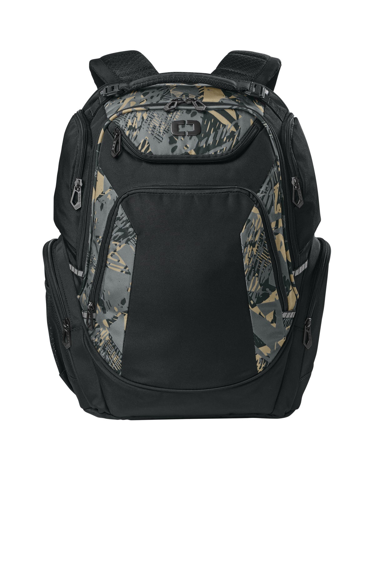 OGIO Kinetic Pack 91030 backpack in woodcut black top view showing front design and adjustable shoulder straps.