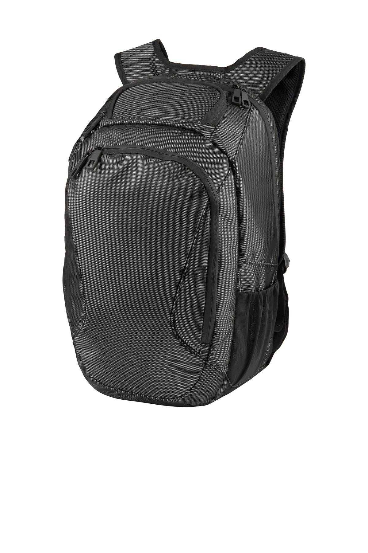 Dark grey and black Port Authority ® Form Backpack with a flat front design, featuring multiple compartments and padded shoulder straps.