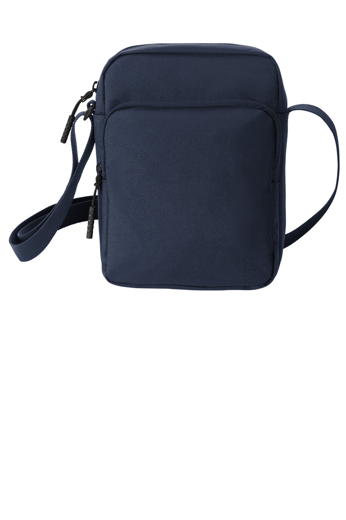 River blue Port Authority Upright Crossbody Bag BG918 showing adjustable strap and front zip pocket.