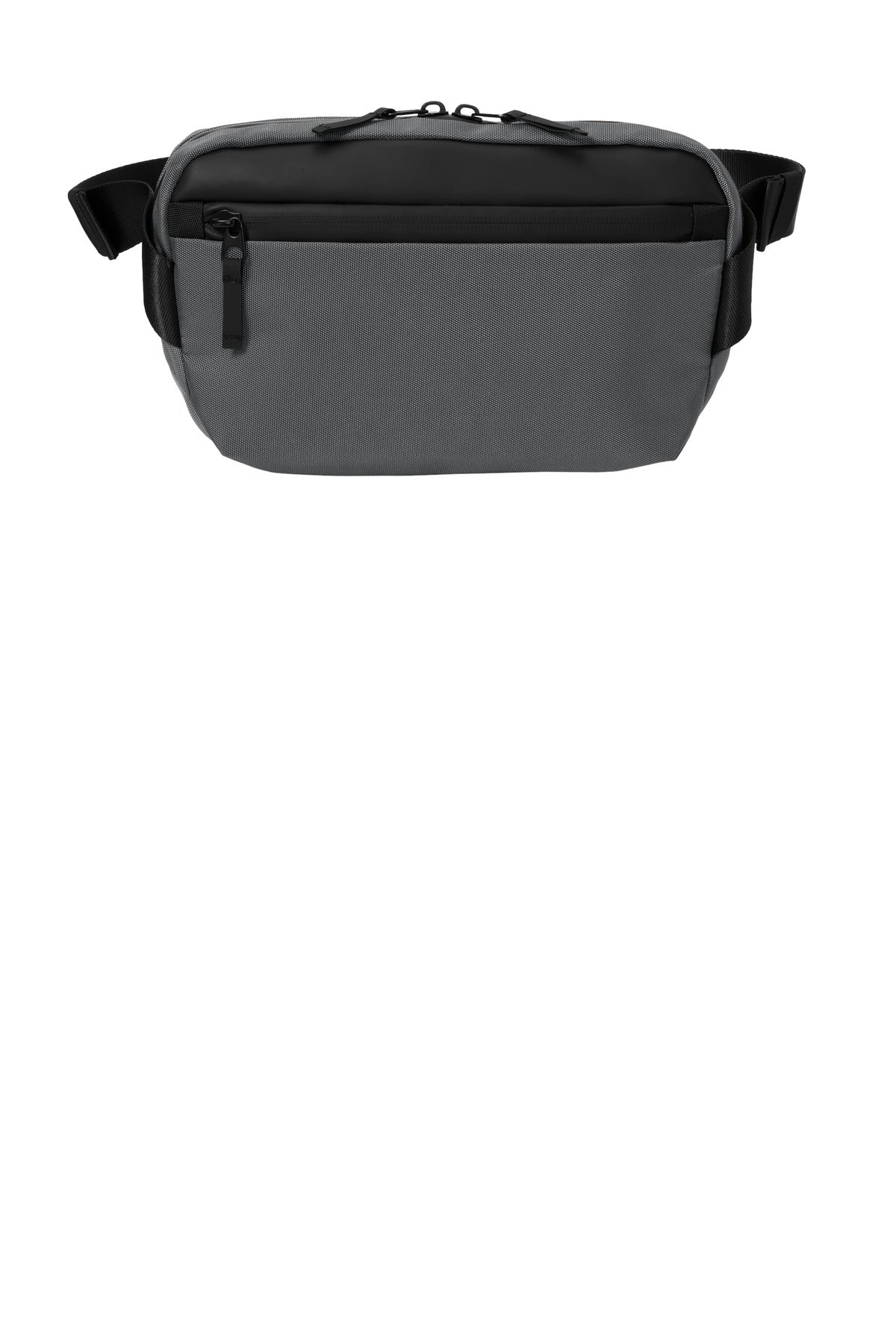Mercer+Mettle Crossbody Pack MMB600 in storm grey, showing its sleek rectangular shape and adjustable strap from the front view.