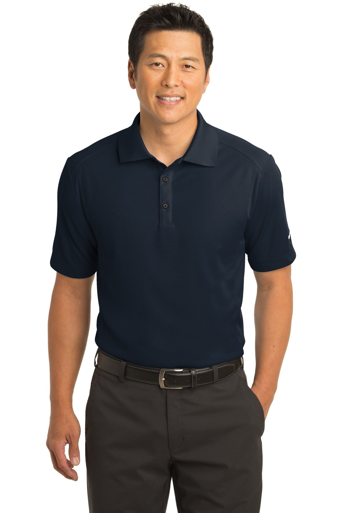 Nike Dri-FIT Classic Polo in midnight navy, front view showing breathable fabric and collar, designed for athletic comfort.