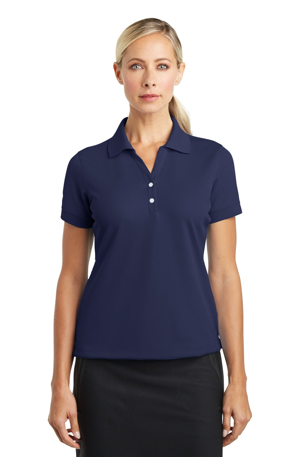 Nike Women's Dri-FIT Classic Polo in midnight navy, front view showing breathable fabric and collared design.
