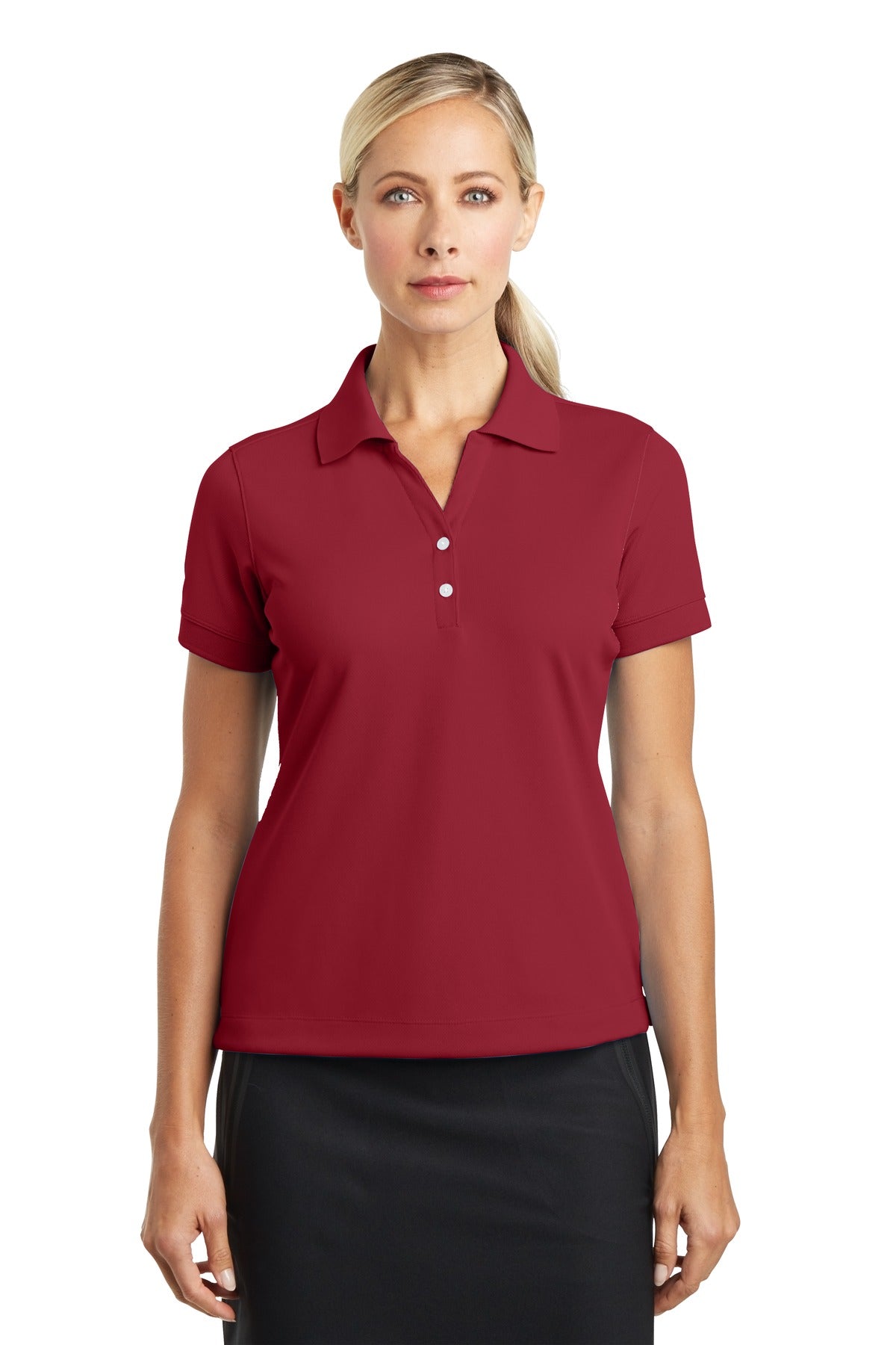 Nike Women's Dri-FIT Classic Polo in varsity red, front view showing breathable fabric and polo collar.