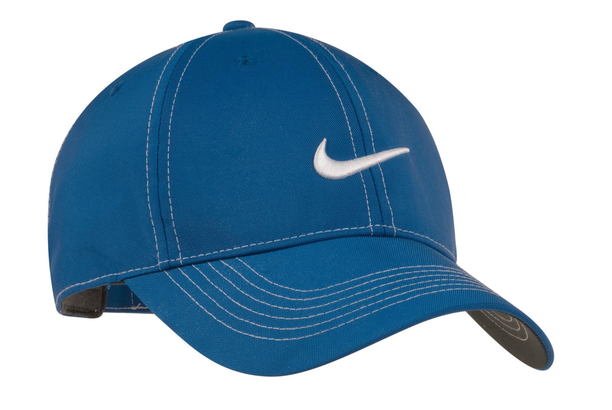 Nike Swoosh front cap in varsity royal color with flat front design, showcasing the iconic swoosh logo on the front.