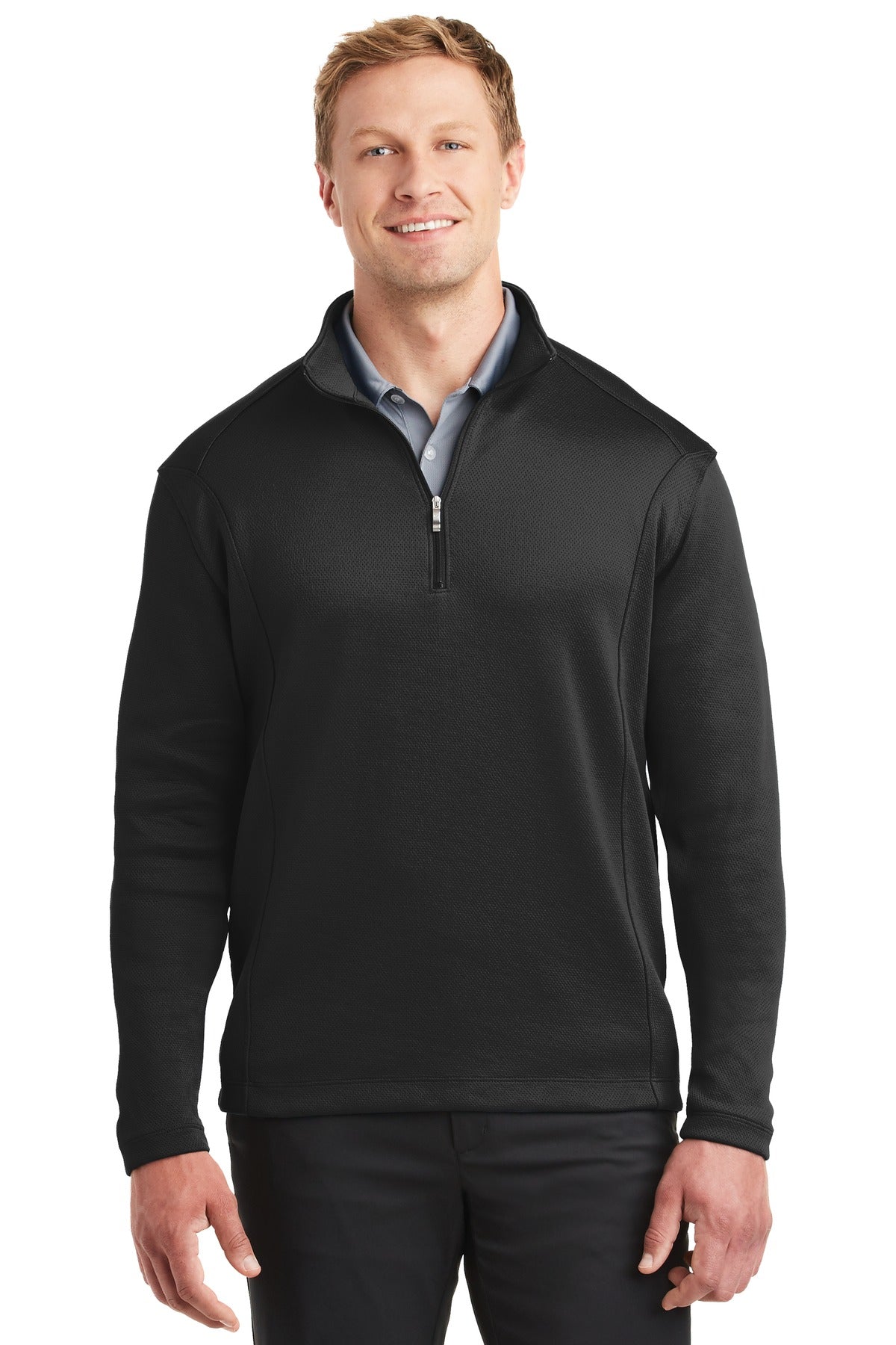 Black Nike Sport Cover-Up worn by a model, front view showcasing lightweight fabric and sporty design.
