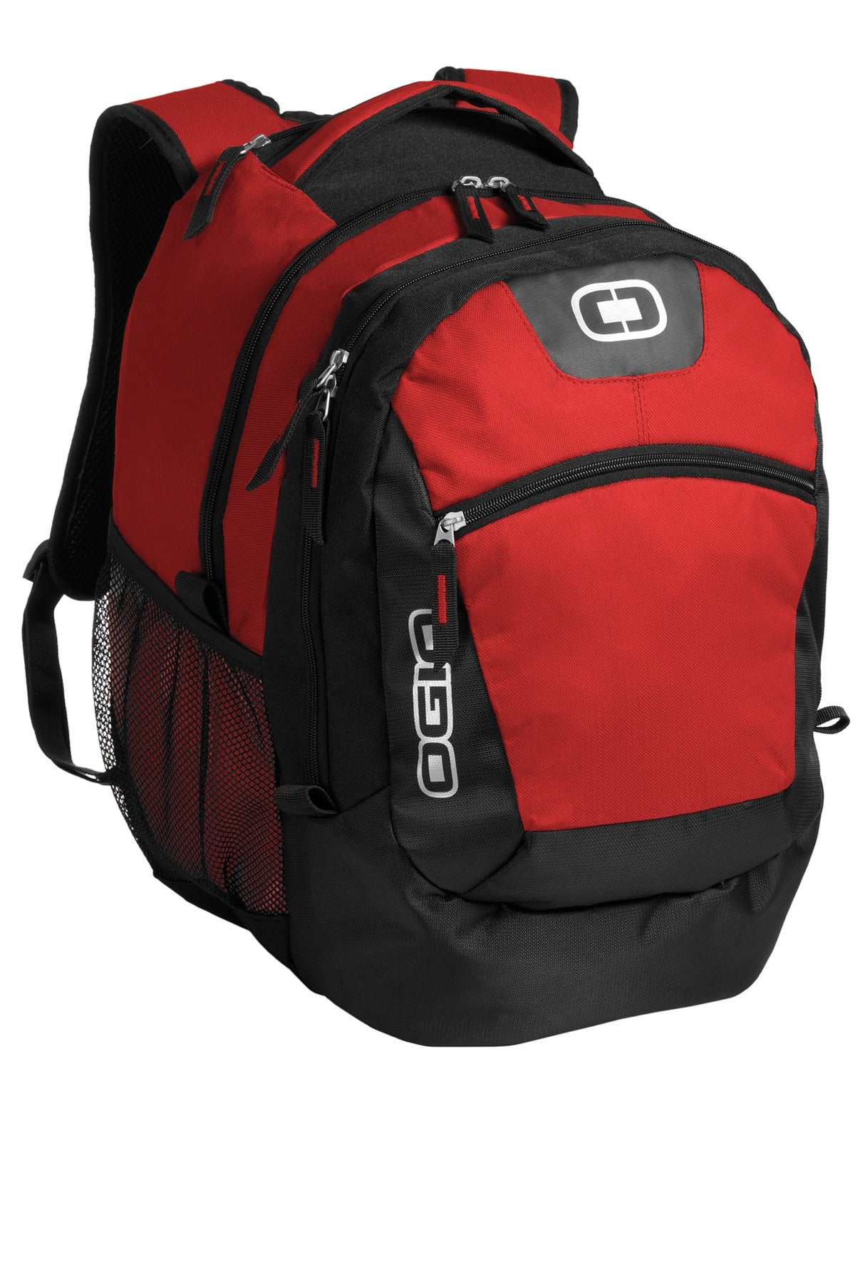 Red OGIO Rogue Pack backpack with multiple compartments and padded shoulder straps for comfortable carrying