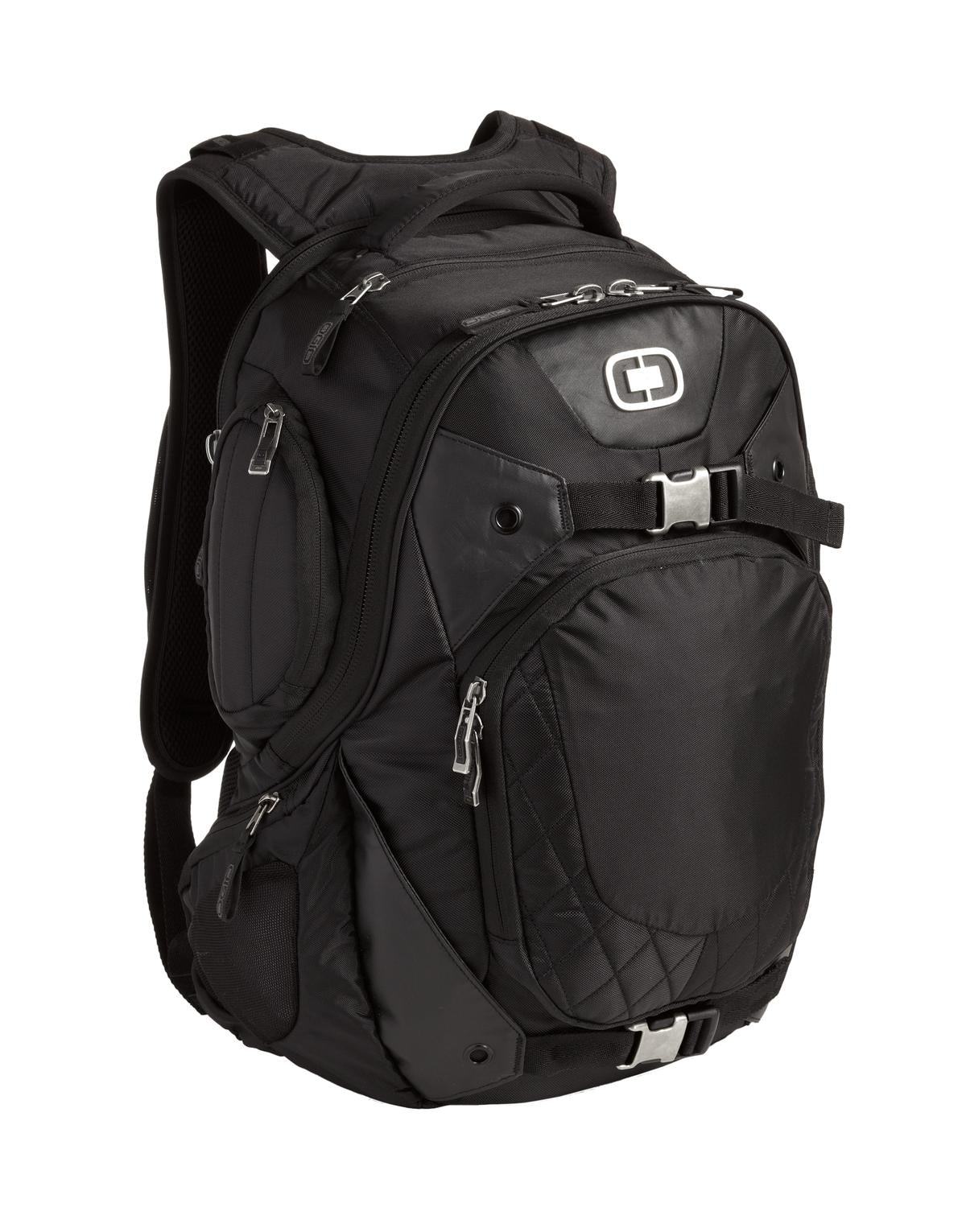 Black OGIO Squadron Pack with multiple compartments and padded shoulder straps, designed for versatile outdoor or travel use.