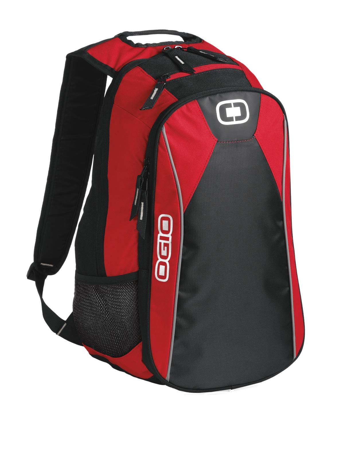 Red OGIO Marshall Pack with multiple compartments and padded straps, designed for comfortable daily use and organization.