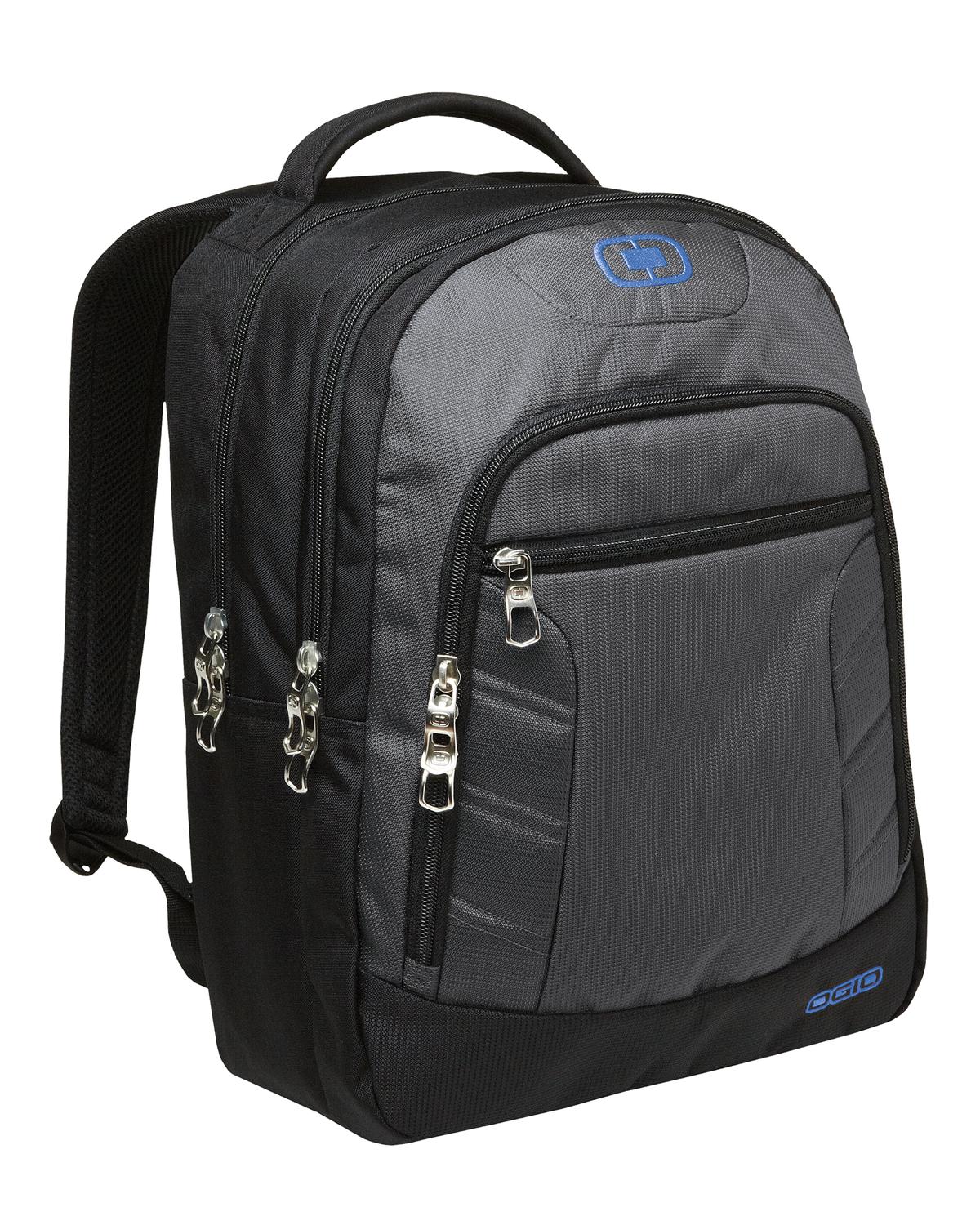 OGIO Colton Pack in electric blue with multiple compartments, padded straps, and sleek design for outdoor and everyday use.