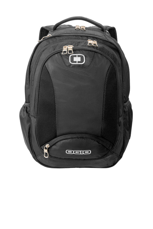 OGIO Bullion Pack in black and silver with multiple compartments and padded shoulder straps for versatile travel and everyday use.