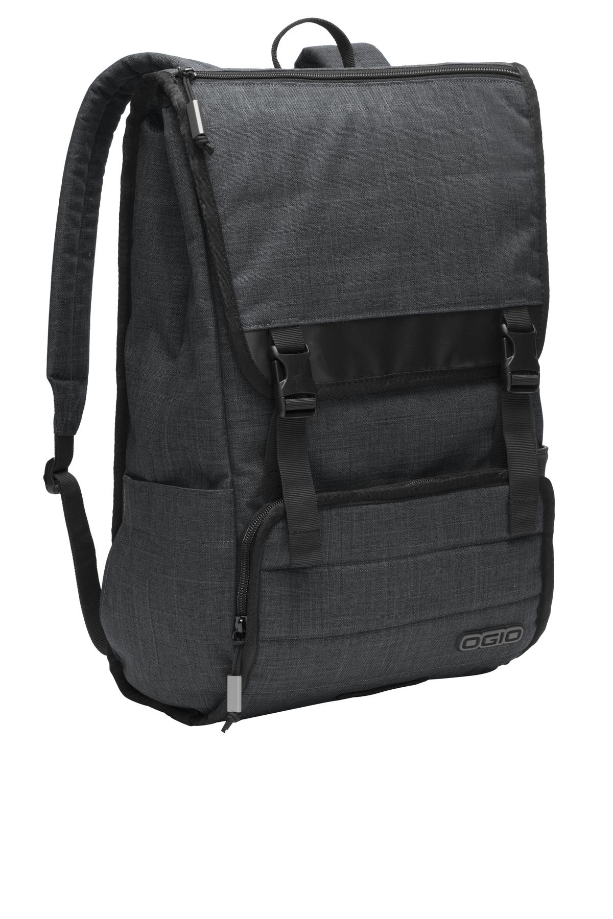 OGIO Apex Rucksack in Heather Grey with multiple compartments and padded shoulder straps, designed for comfortable everyday use.