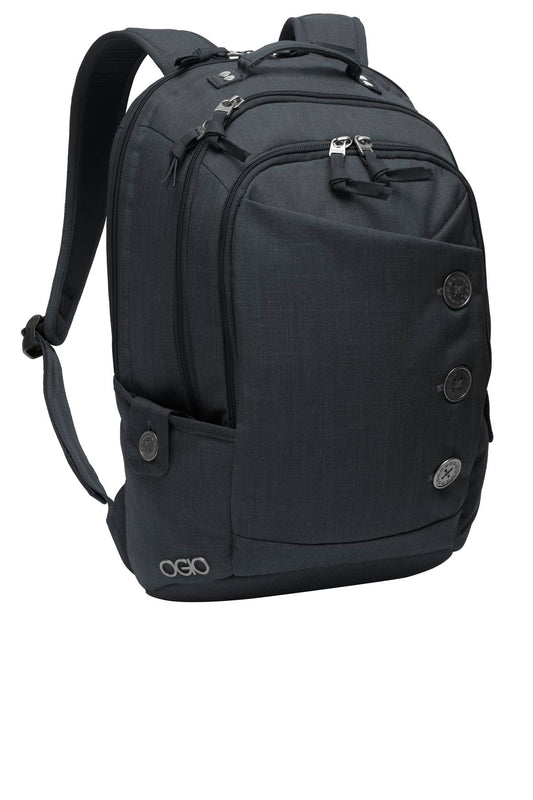 OGIO Ladies Melrose Pack in storm grey, showing front view with adjustable straps and multiple compartments for everyday use.