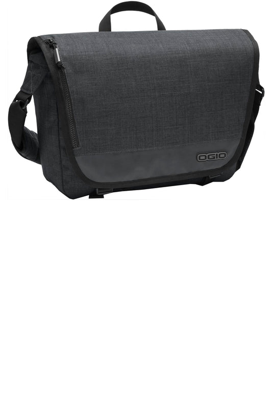 OGIO Sly Messenger bag in heather gray with front pocket and adjustable strap, designed for everyday carrying and organization.