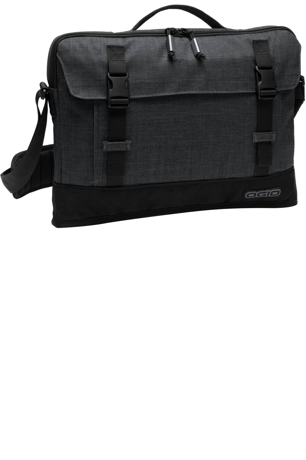 OGIO Apex 15 Slim Case in heather grey with front pocket and sleek design, suitable for slim laptops and accessories.