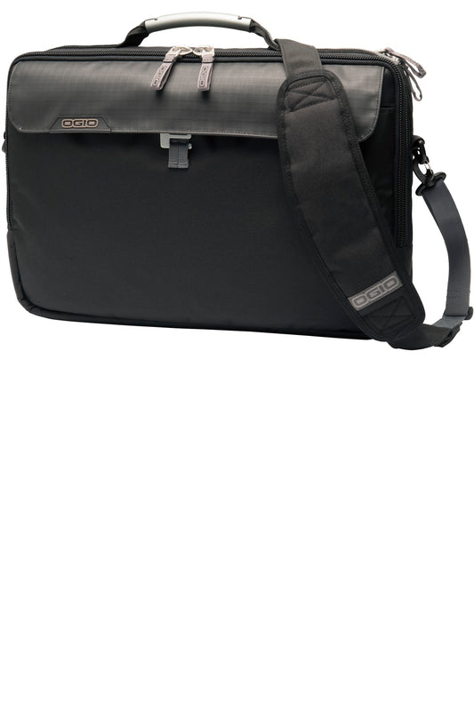 Black OGIO Pursuit Messenger bag with front flap and adjustable strap, designed for stylish daily carrying.