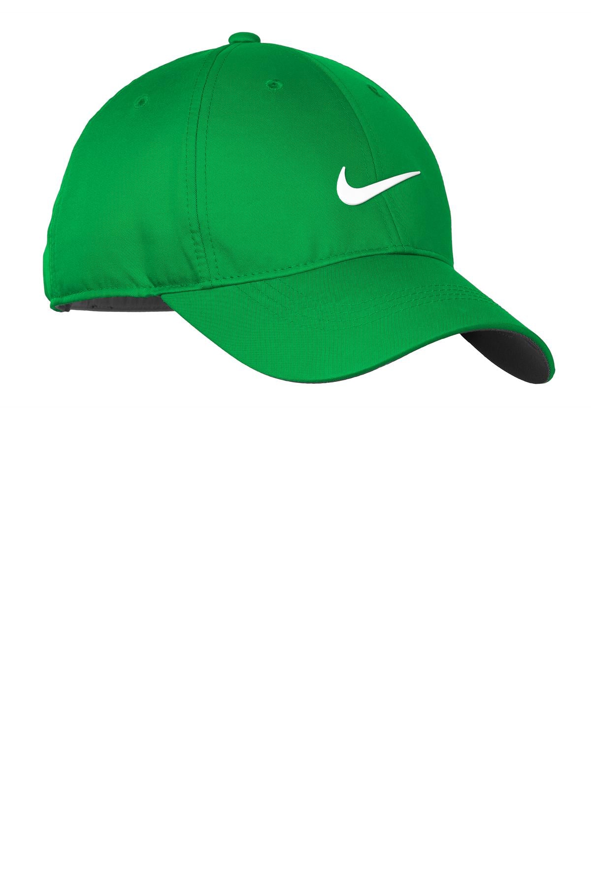 Nike Dri-FIT Swoosh front cap in lucky green, featuring a curved brim and Nike logo on the front panel.