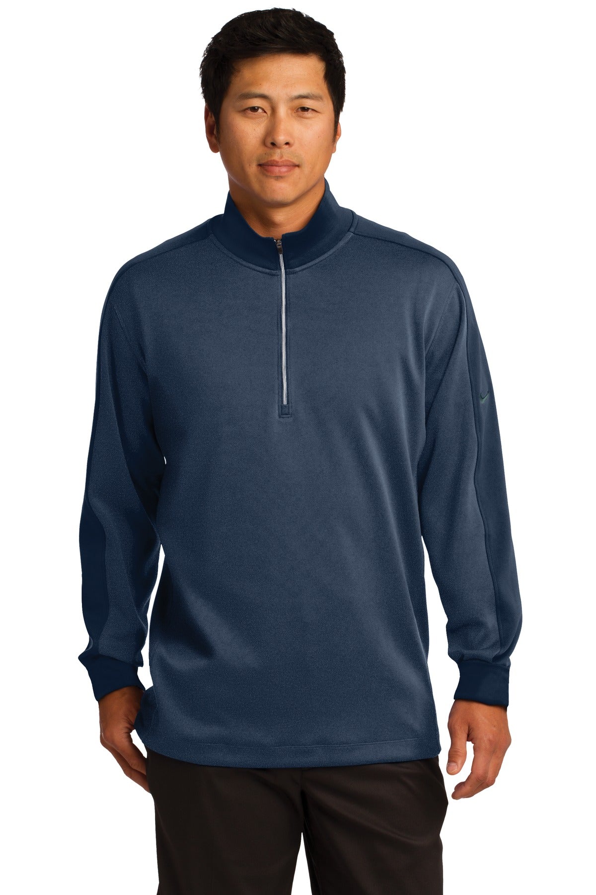Nike Dri-FIT 1/2-Zip Cover-Up in midnight navy, front view showing lightweight athletic fabric and half-zip design.