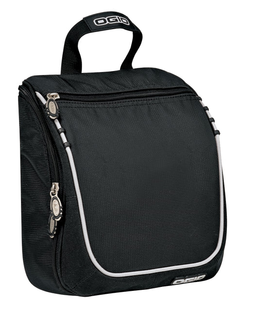 OGIO Doppler Kit in black, featuring multiple sections and compartments for organizing gear, shown in a detailed product image.