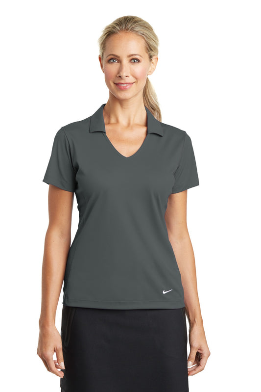 Nike Women's Dri-FIT Vertical Mesh Polo in anthracite, front view showing breathable mesh fabric and polo collar.
