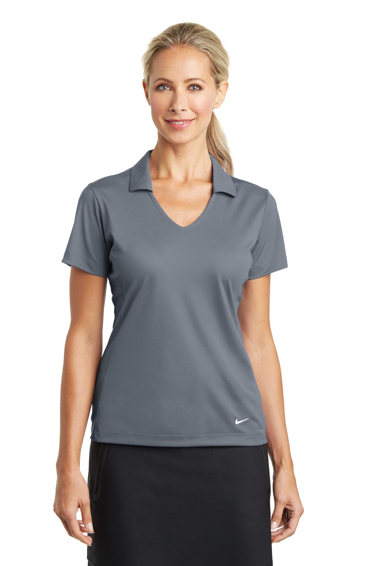 Nike Women's Dri-FIT Vertical Mesh Polo in cool grey, front view showing lightweight fabric and breathable design.