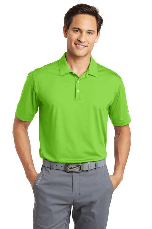 Nike Dri-FIT Vertical Mesh Polo shirt in action green, front view showing breathable mesh fabric and classic polo design.