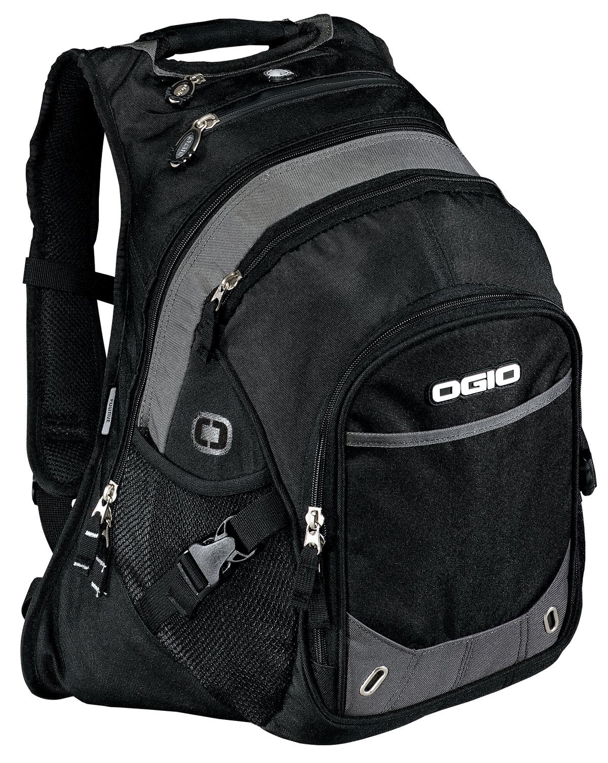 Black OGIO Fugitive Pack backpack with multiple compartments and padded shoulder straps, designed for travel and daily use.