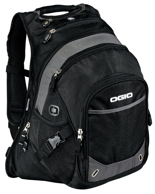 Black OGIO Fugitive Pack backpack with multiple compartments and padded shoulder straps, designed for travel and daily use.