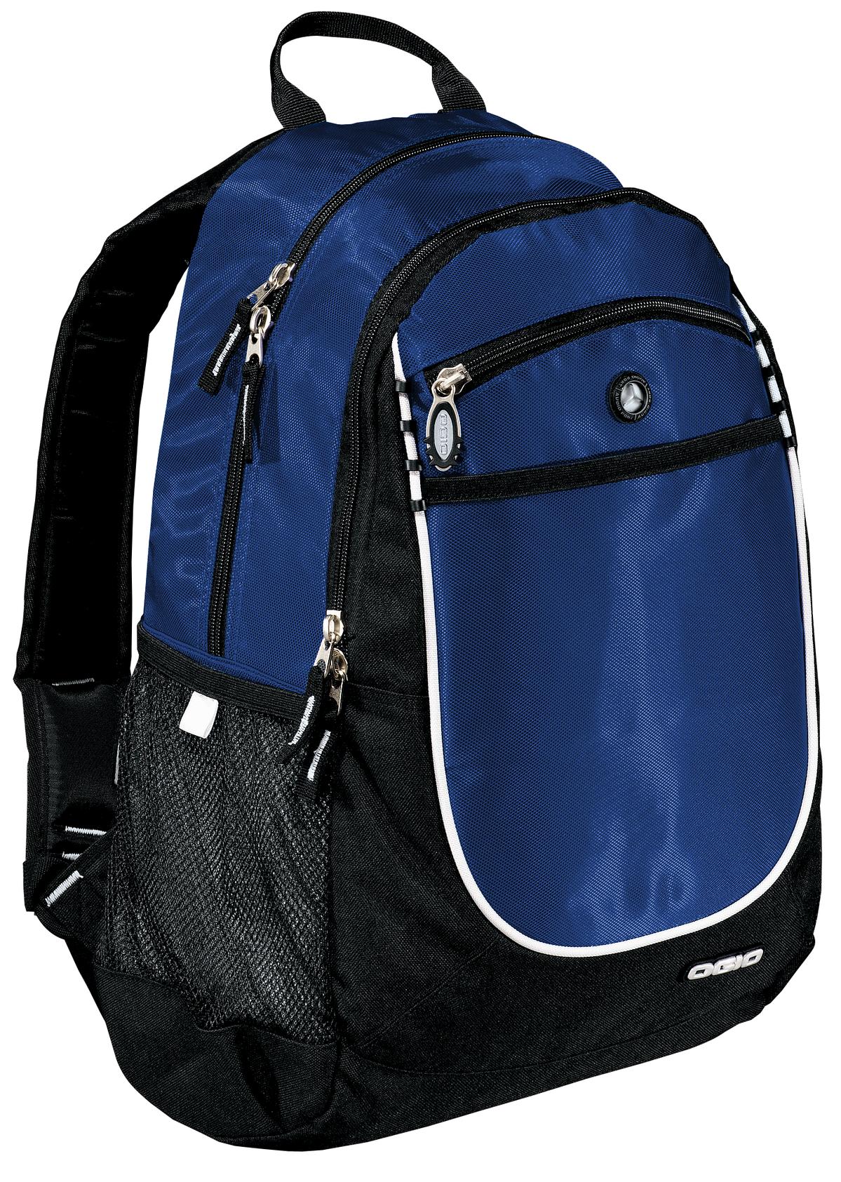 OGIO Carbon Pack in royal blue with multiple compartments and padded shoulder straps for comfortable carrying.