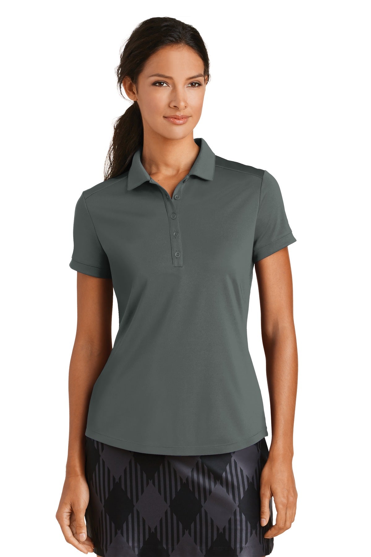 Nike Women's Dri-FIT Players Modern Fit Polo in anthracite, front view showing breathable fabric and sleek athletic design.