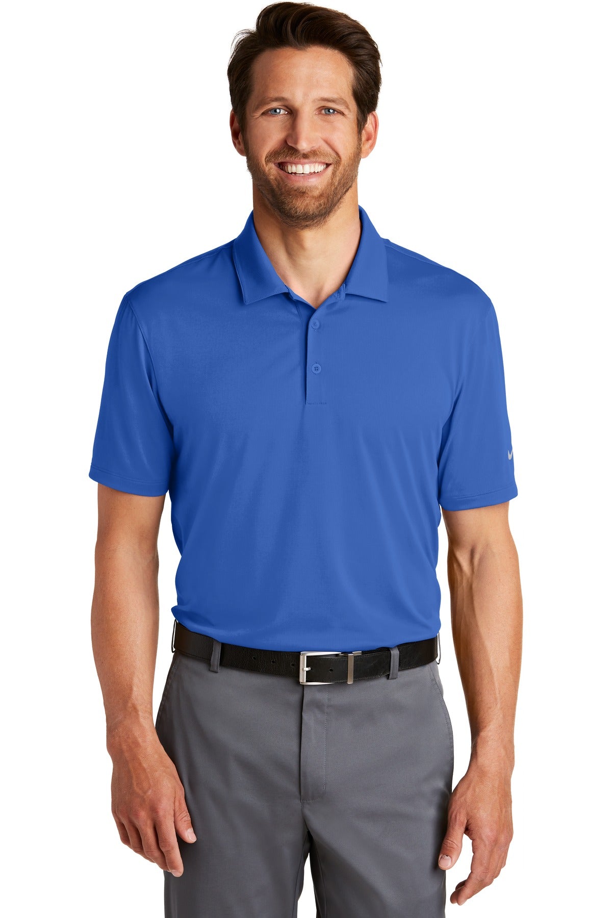 Front view of Nike Dri-FIT Legacy Polo in gamer royal color, showcasing the Nike logo and classic polo design.