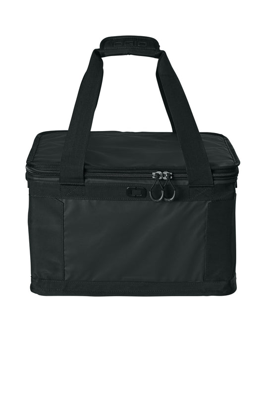 OGIO Gear Mid Cube 90001 black top bag front view showing durable fabric, zipper compartments, and compact design.
