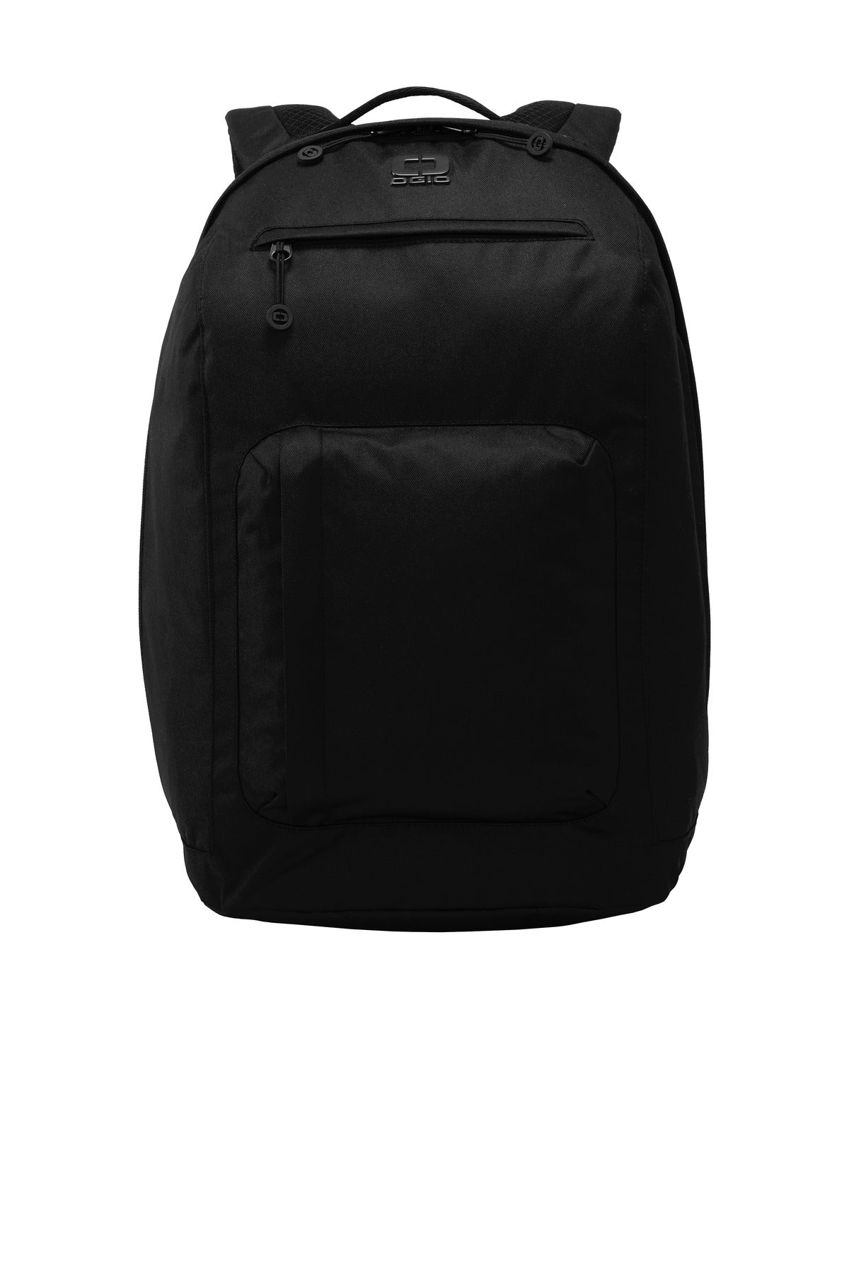 Black OGIO Downtown Pack 91006 with a sleek, flat design and multiple compartments for urban daily use and organization.