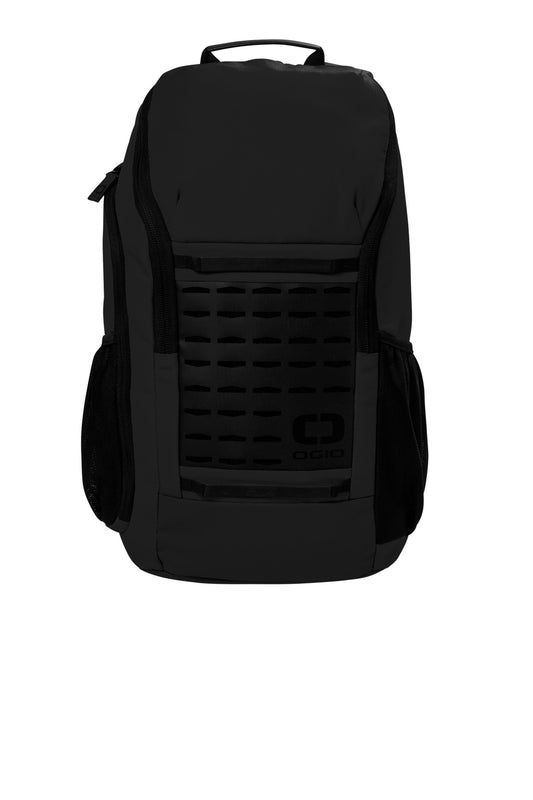 OGIO Surplus Pack 91011 in black with flat front design, featuring multiple compartments and adjustable straps for versatile carrying.