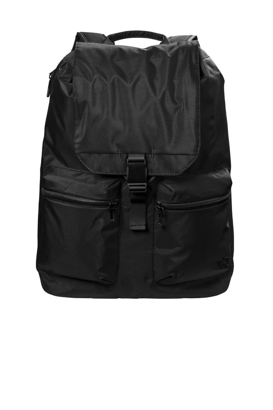 OGIO Evolution Pack 91015 in black with flat front design, featuring multiple compartments and padded shoulder straps for comfortable carrying.