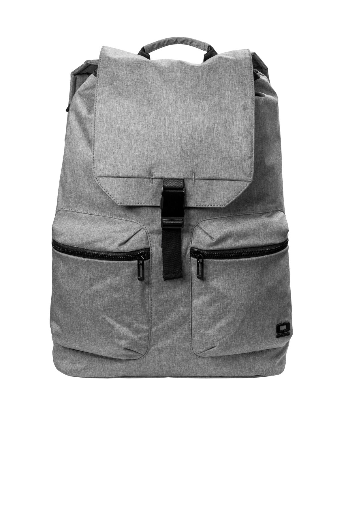 OGIO Evolution Pack 91015 in Heather Grey, showing the front view with multiple compartments and padded shoulder straps.