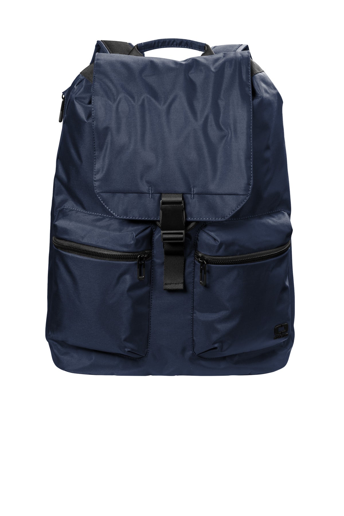 OGIO Evolution Pack 91015 in river blue and navy, showing the flat front view of this stylish, durable backpack.