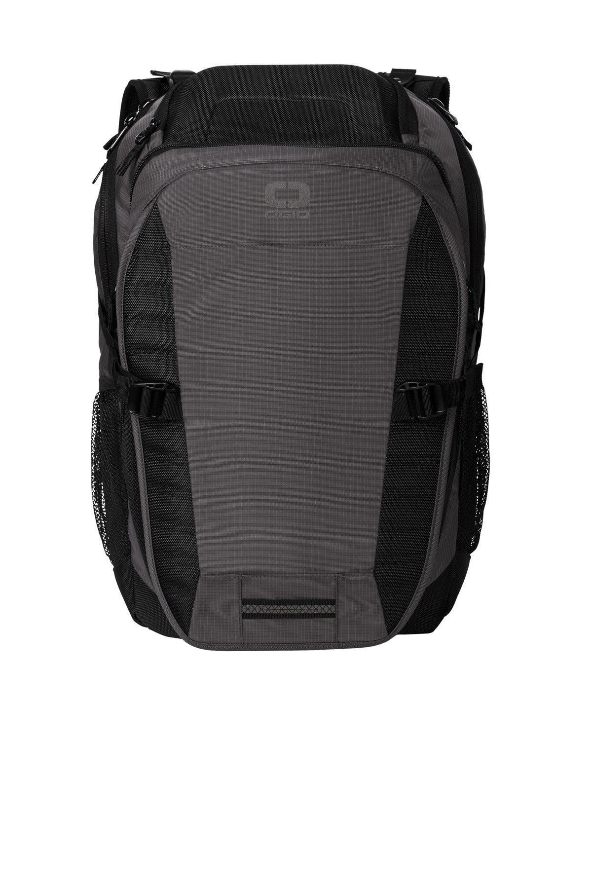 OGIO Motion X-Over Pack in diesel grey, showing a sleek, versatile backpack with multiple compartments and padded straps.