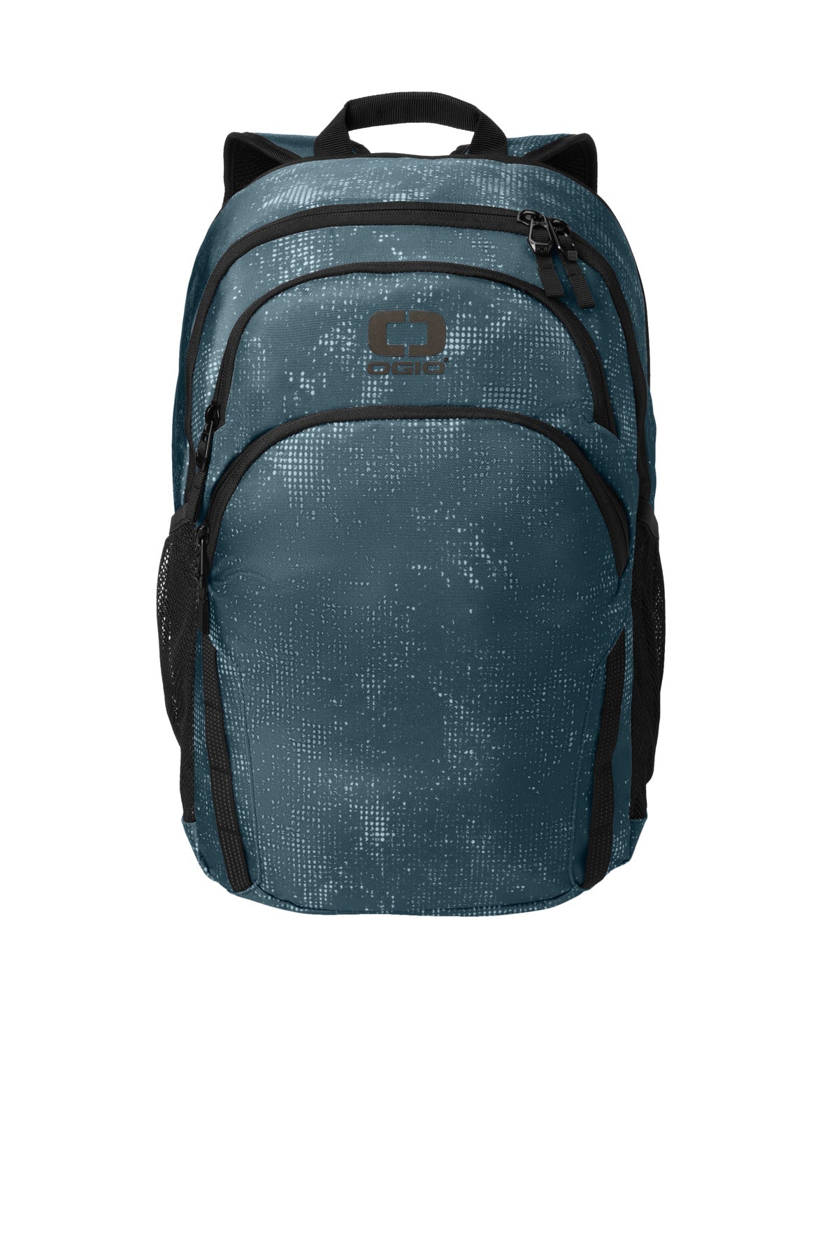 OGIO Forge Pack 91021 in blue haze color, flat front view showing spacious main compartment and adjustable straps.