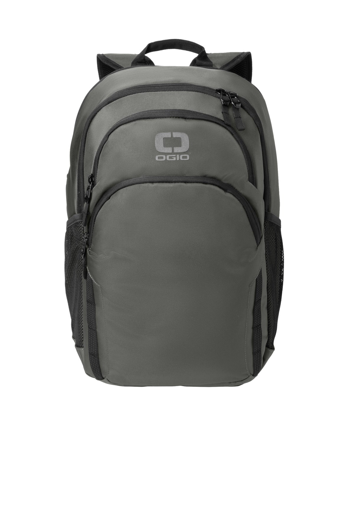 OGIO Forge Pack 91021 in Rogue Grey, front view showing sleek design and multiple compartments for everyday use.