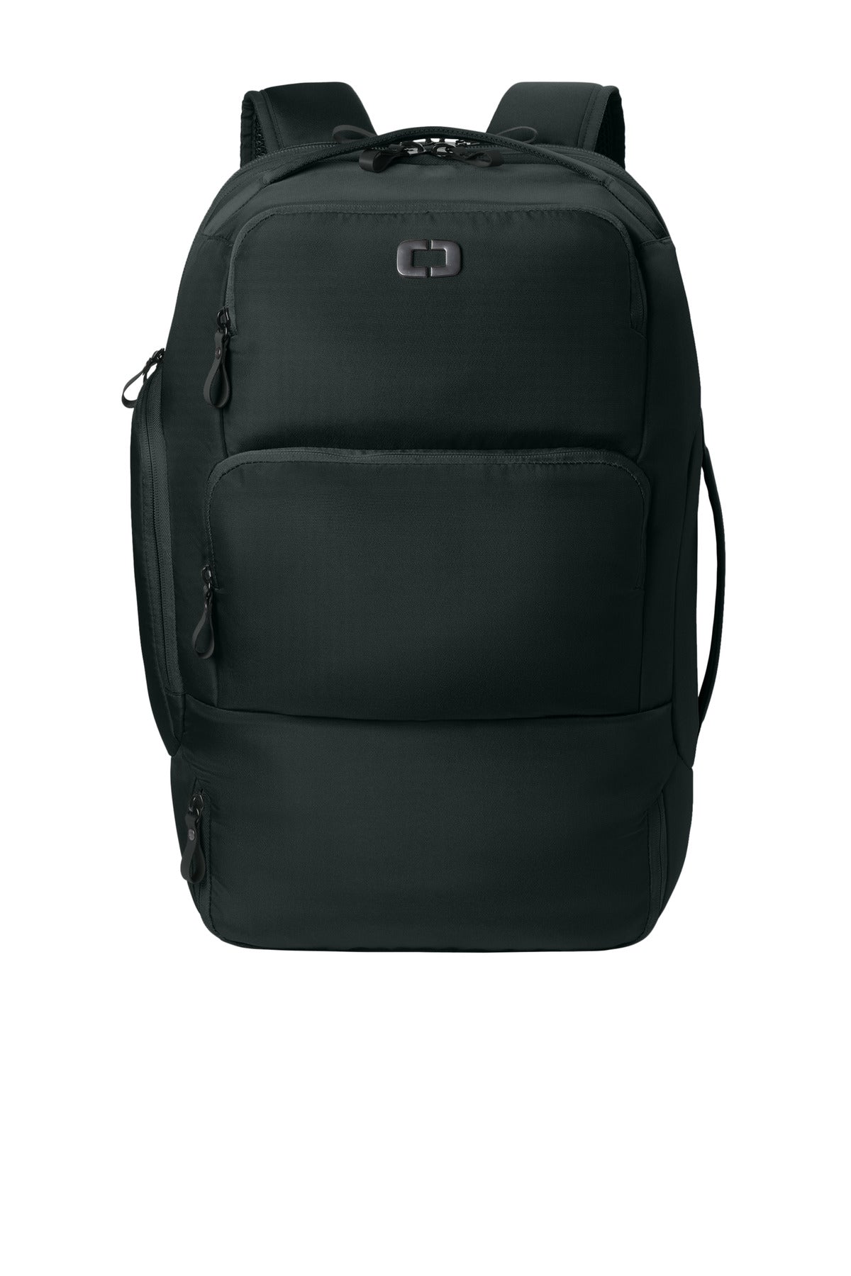 Black OGIO Ultimate Travel Pack 91023 with multiple compartments and padded shoulder straps, designed for comfortable travel.