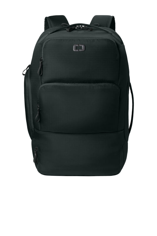 Black OGIO Ultimate Travel Pack 91023 with multiple compartments and padded shoulder straps, designed for comfortable travel.