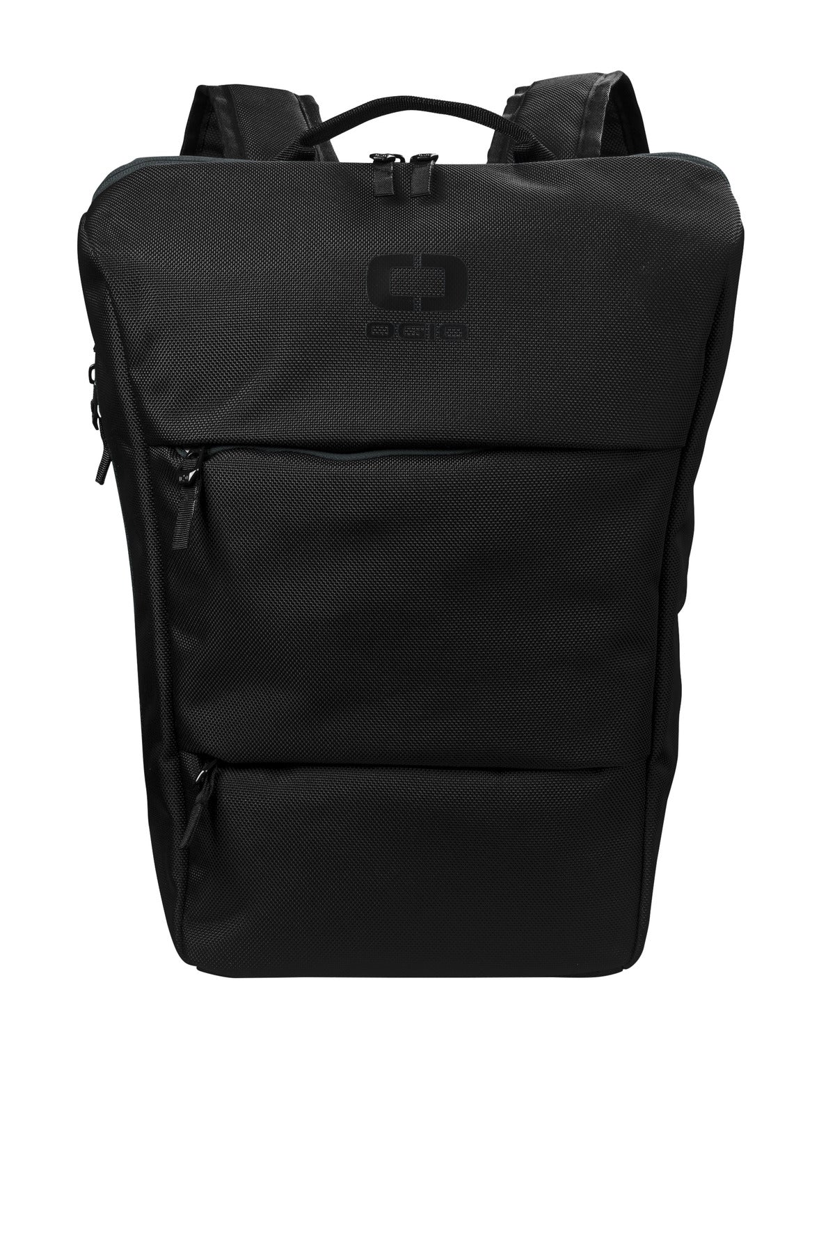 OGIO Sprint Pack 92001 in black with a flat front design, featuring multiple compartments and ergonomic straps for comfortable carrying.