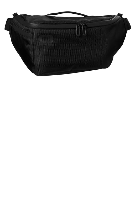 OGIO Ballistic Crossbody bag in black with flat front design, compact and stylish for carrying essentials.