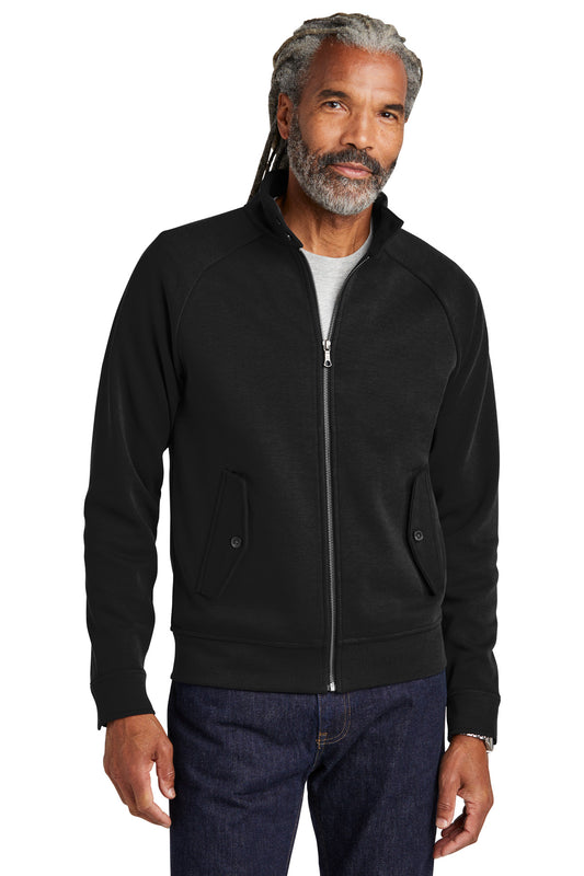 Brooks Brothers Double-Knit Full-Zip BB18210 in deep black, front view showing the classic full-zip sweater with ribbed cuffs.