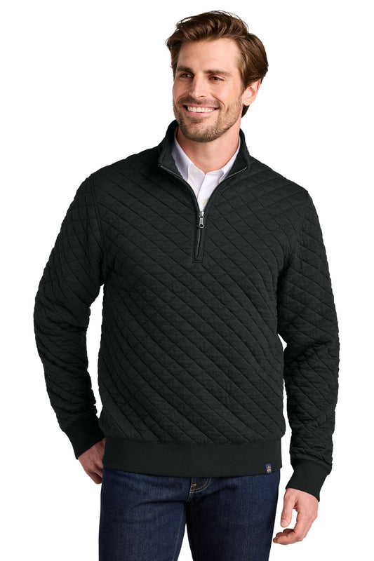 Brooks Brothers Diamond Quilt 1/4-Zip BB18212 in deep black, front view showing quilted fabric and zip neckline.
