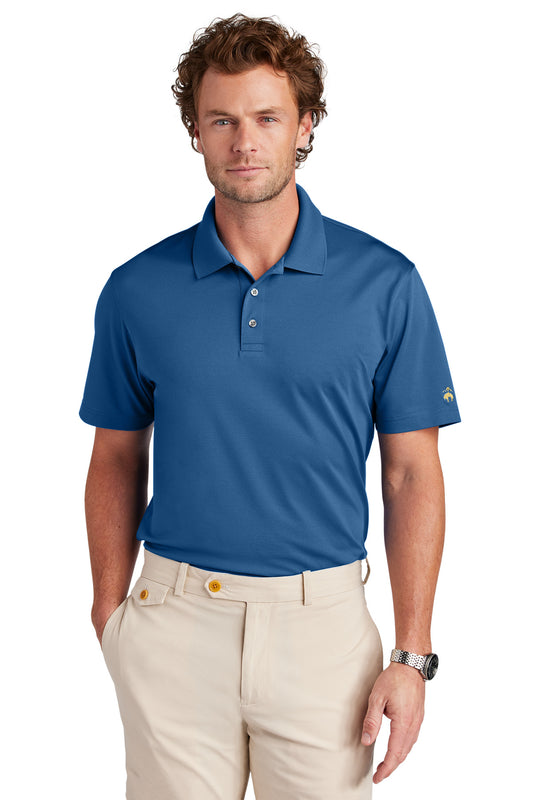 Brooks Brothers mesh pique performance polo in charter blue, front view, featuring a classic collar and sporty fit.