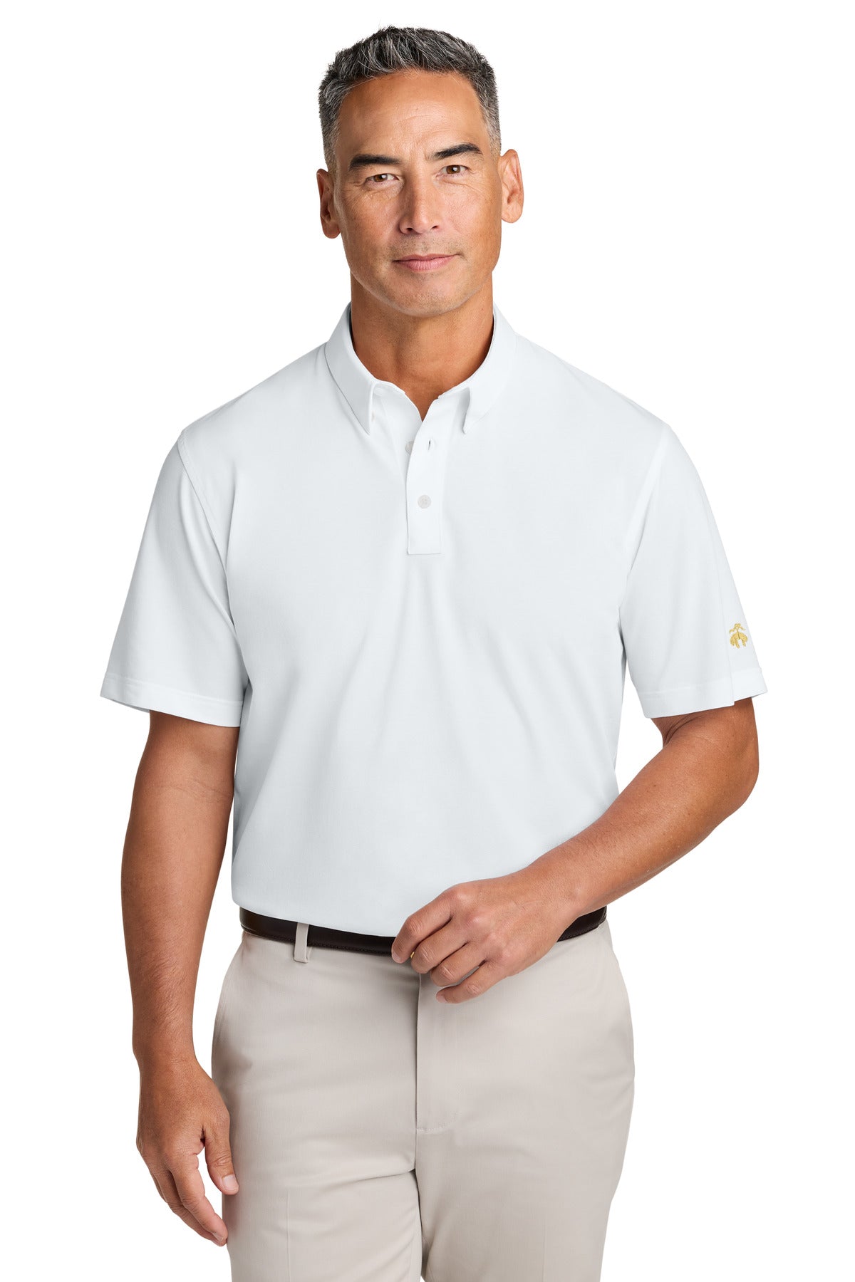 White Brooks Brothers Pinpoint Pique Dress Polo BB18222, front view of the men's casual polo shirt.
