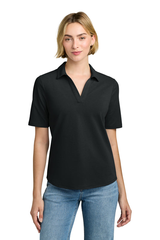Brooks Brothers women's Pinpoint Pique Polo in deep black, front view showing classic collar and button placket.