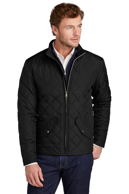 Brooks Brothers quilted jacket BB18600 in deep black, model wearing front view, showcasing warm, stylish outerwear.